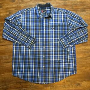 Chaps Easy Care Blue Plaid Men’s XL long sleeve button up casual dress shirt